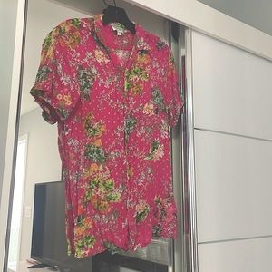 Hemant & Nandita short sleeve button up blouse shirt small size S